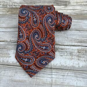 Steven Land Neck Tie Orange Purple Paisley 100% Silk 61” x 3.5”